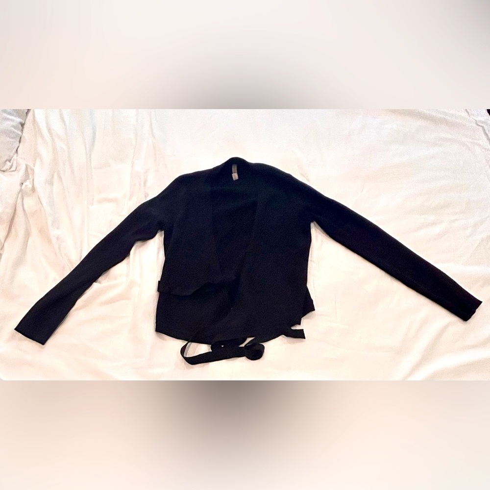 Capezio Knitwear Ribbed Knit Wrap Sweater, size small.